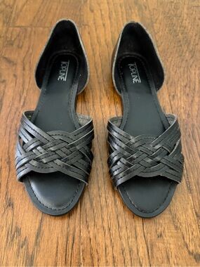 Amazon Topline Cynthia Black Braided Peep Toe Slide Sandals Women's Size 6.5